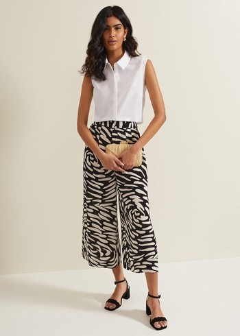 Phase Eight Malaya Abstract Print Culottes Trousers Black/White USA | 3210859-VP